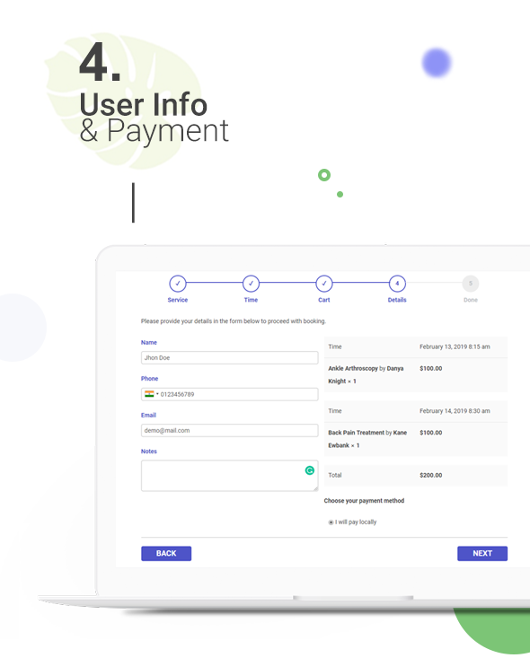User details and payment
