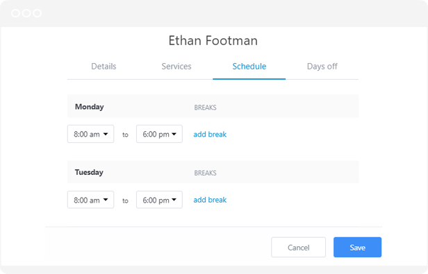 Add a schedule for each team member