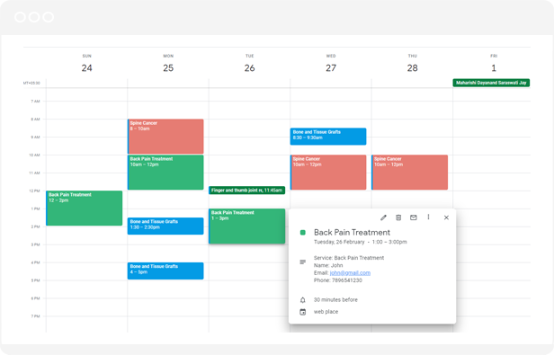 Vue du calendrier de réservations