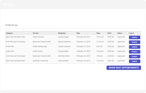 Liste des réservations